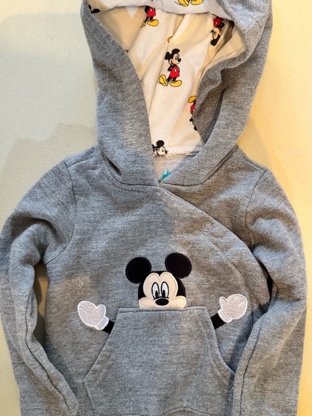 Disney Gray Hooded Sweatshirt with Mickey Applique and Printed Lining